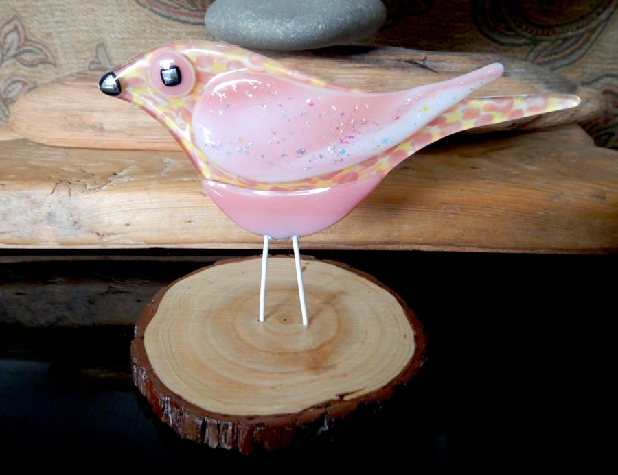 Artist made Fused Glass Little Bird.