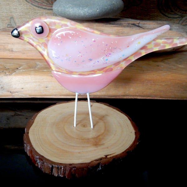 Artist made Fused Glass Little Bird.
