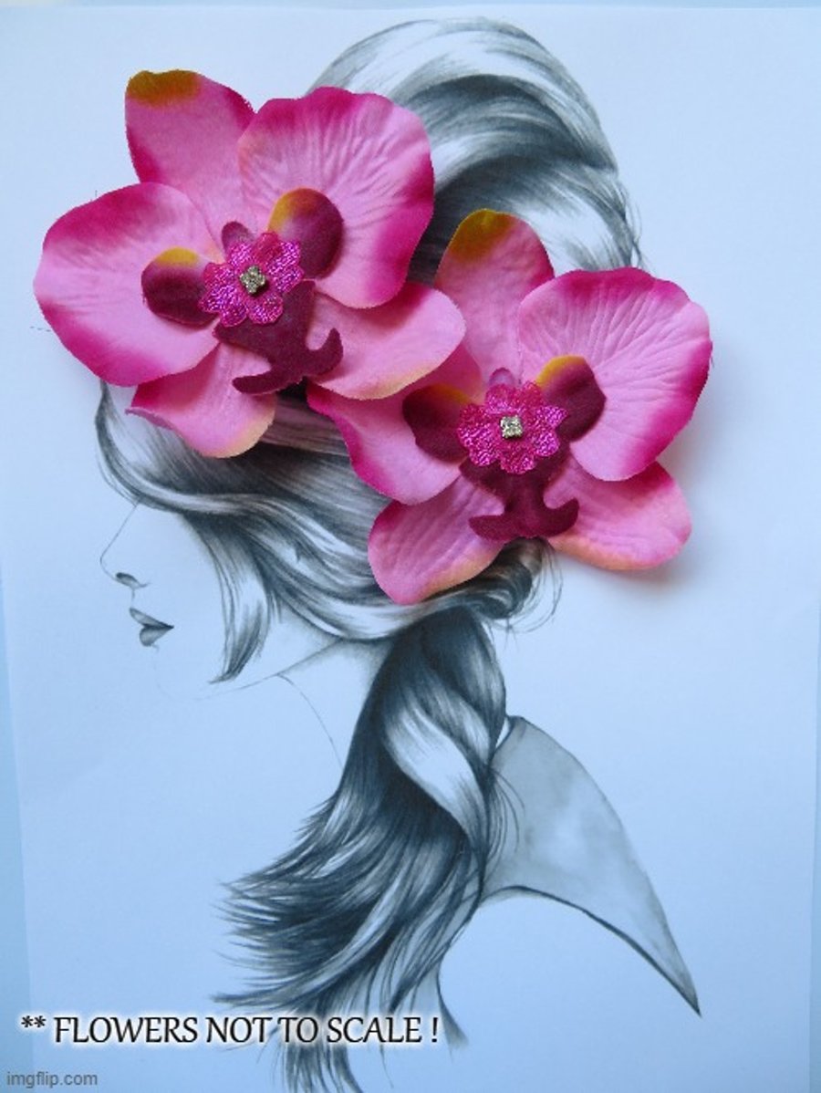 Set of 2 Pretty Pink Orchid Flower Hair Clip Ac... - Folksy