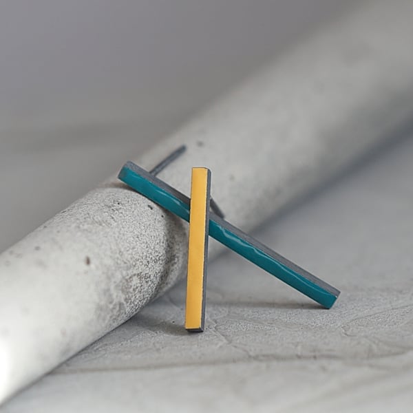 Colourful Mismatched Sterling Silver Bar Stud Earrings