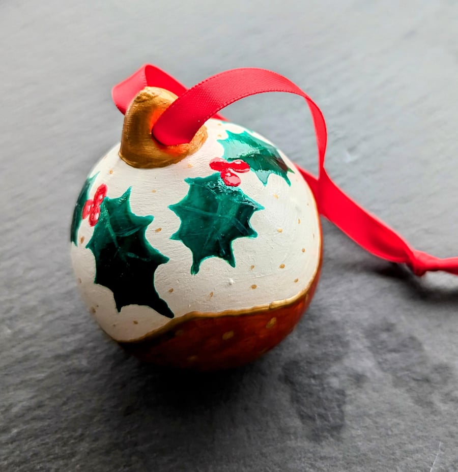 Hand Painted Ceramic Christmas Bauble- Christmas Pudding