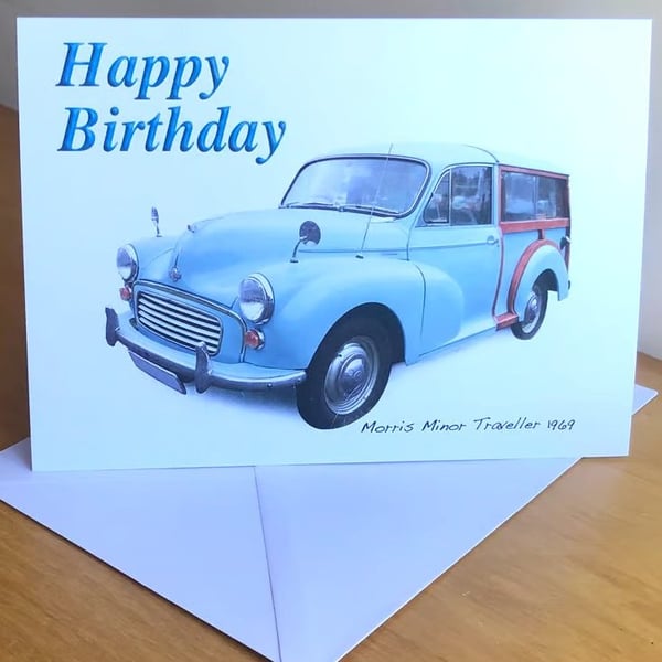 Morris Minor Traveller 1969 P-Blue- Birthday, Anniversary, Retirement or Plain