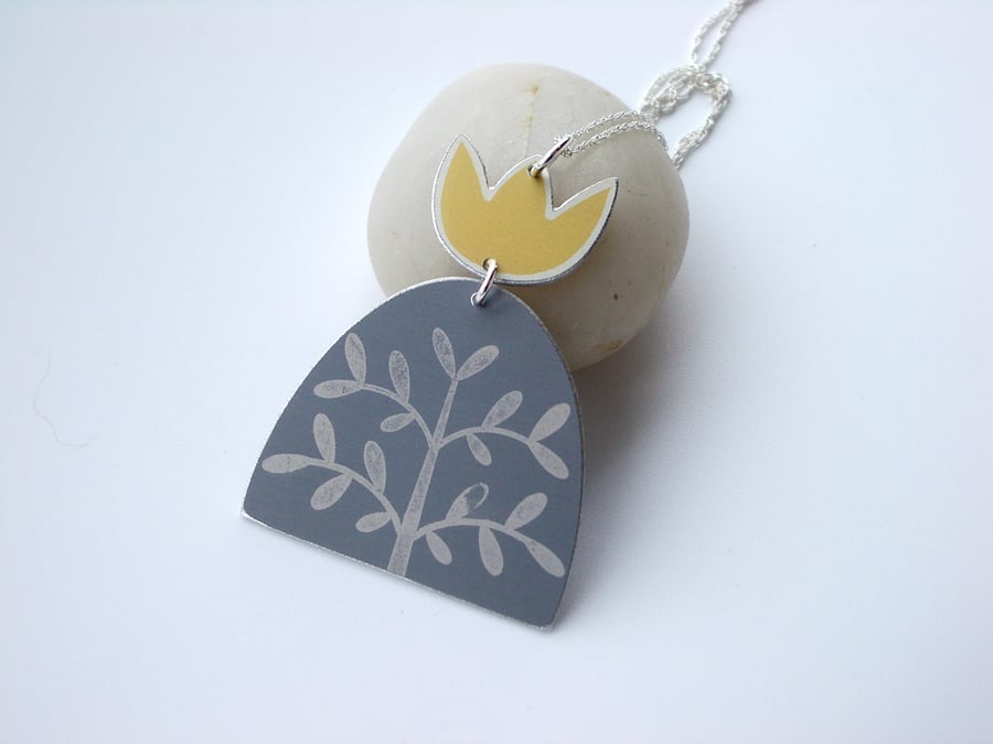 Grey and yellow tree pendant