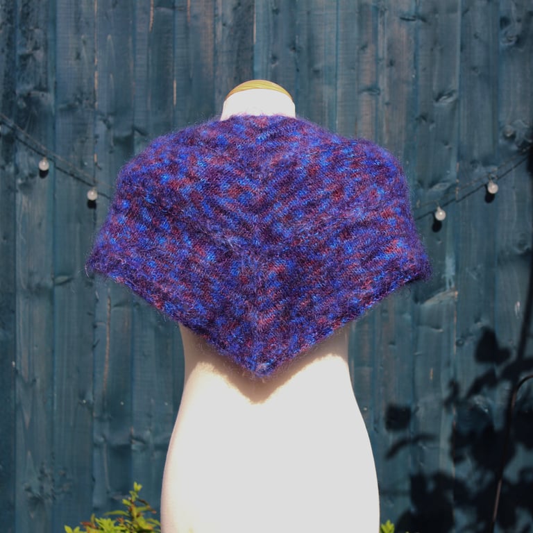Hand knit blue and purple Mohair shawl - design D198