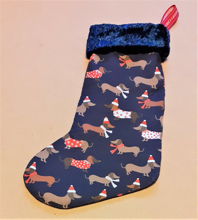 Navy Dachshund Christmas Stocking