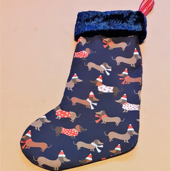 Navy Dachshund Christmas Stocking