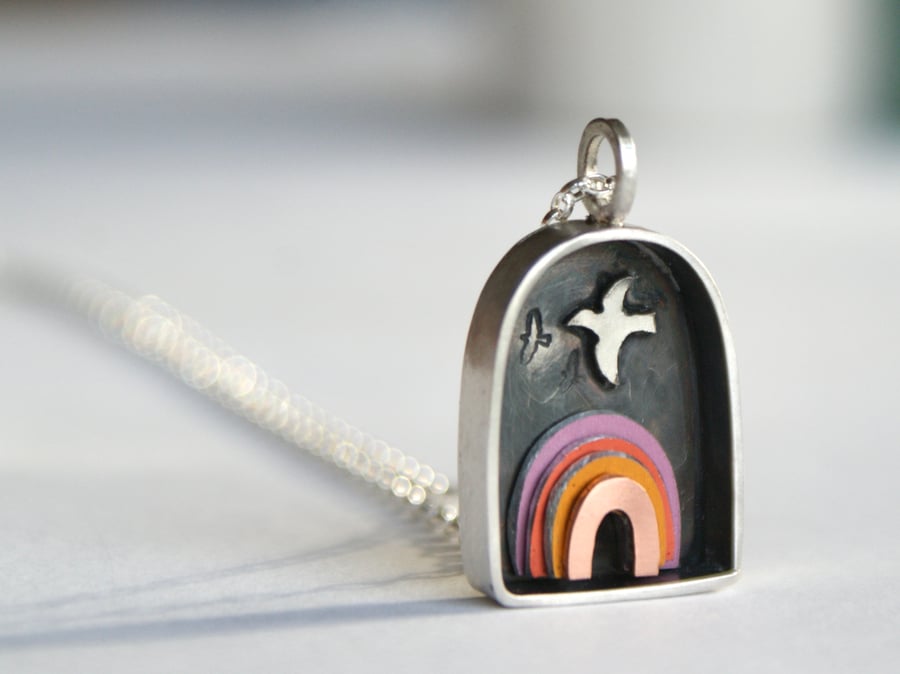 Over the rainbow shadow box necklace