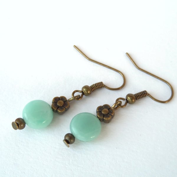 Handmade amazonite gemstone bronze earrings