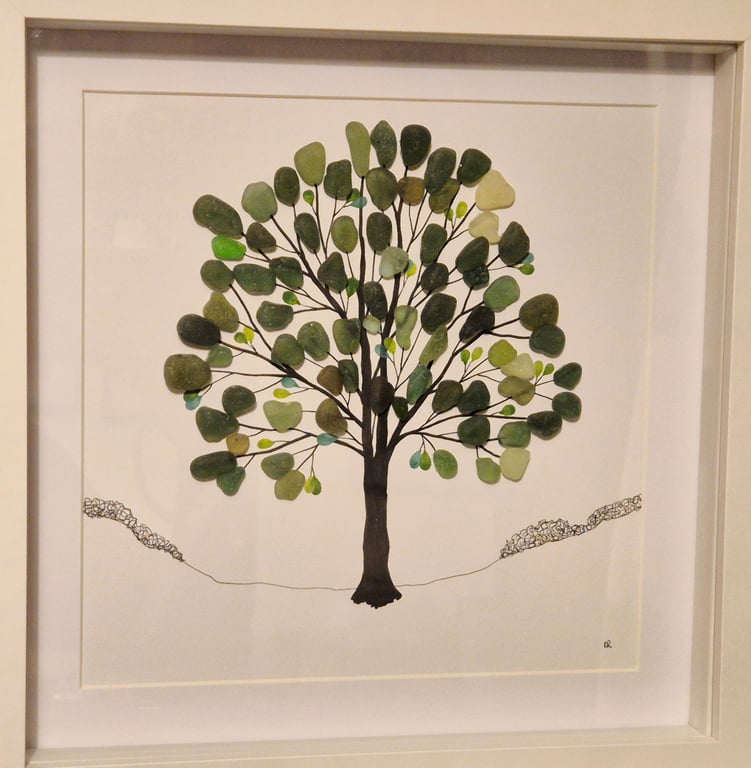 Seaglass seaham sea glass sycamore gap tree handmade in white frame