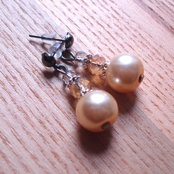 Cute Sparkle Glass Pearl and Crystal Stud Earrings Gift for Her