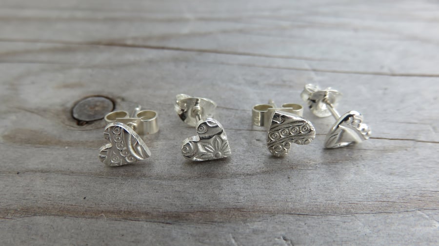 Patterned Heart Studs Small