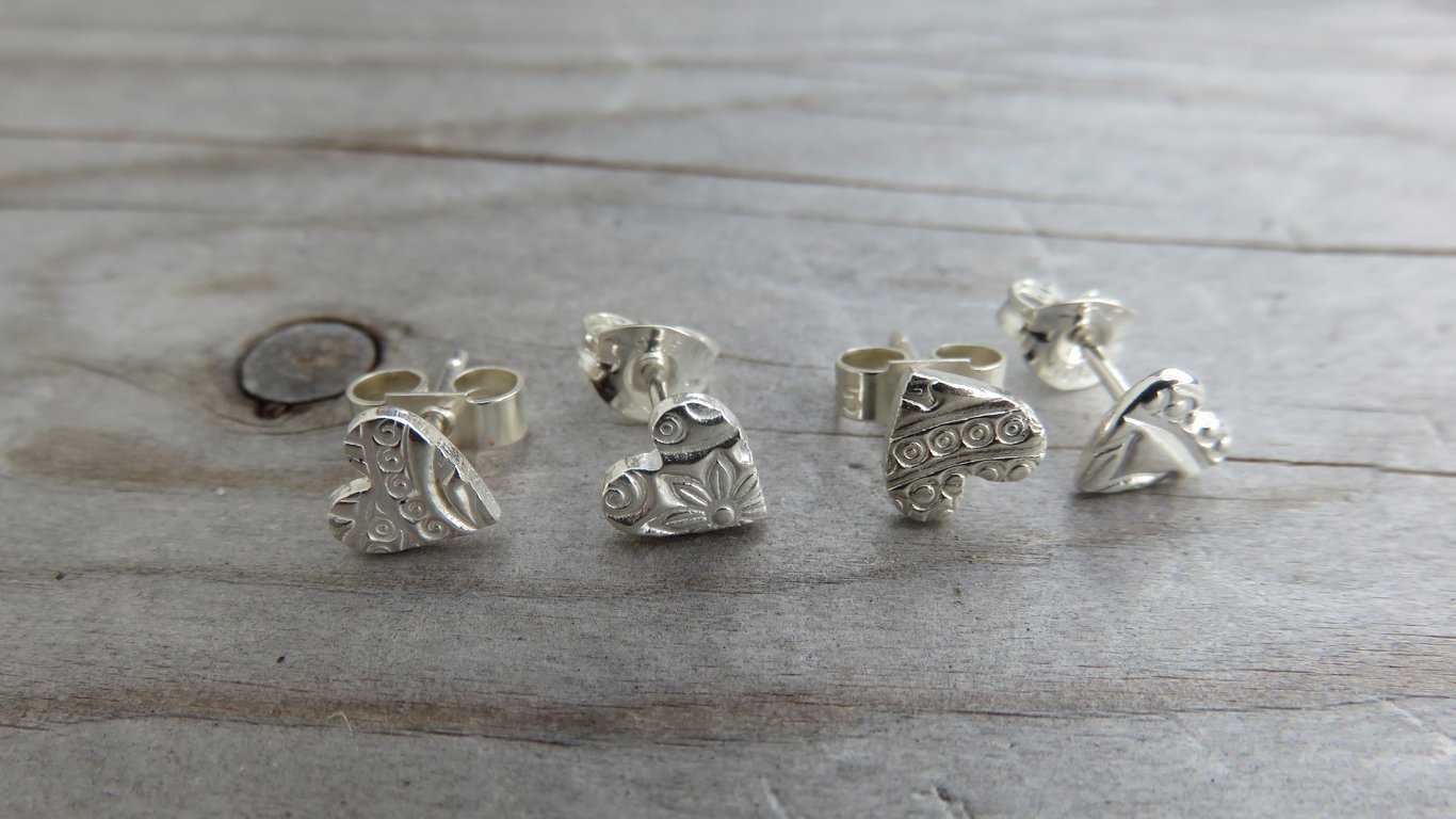 Patterned Heart Studs Small