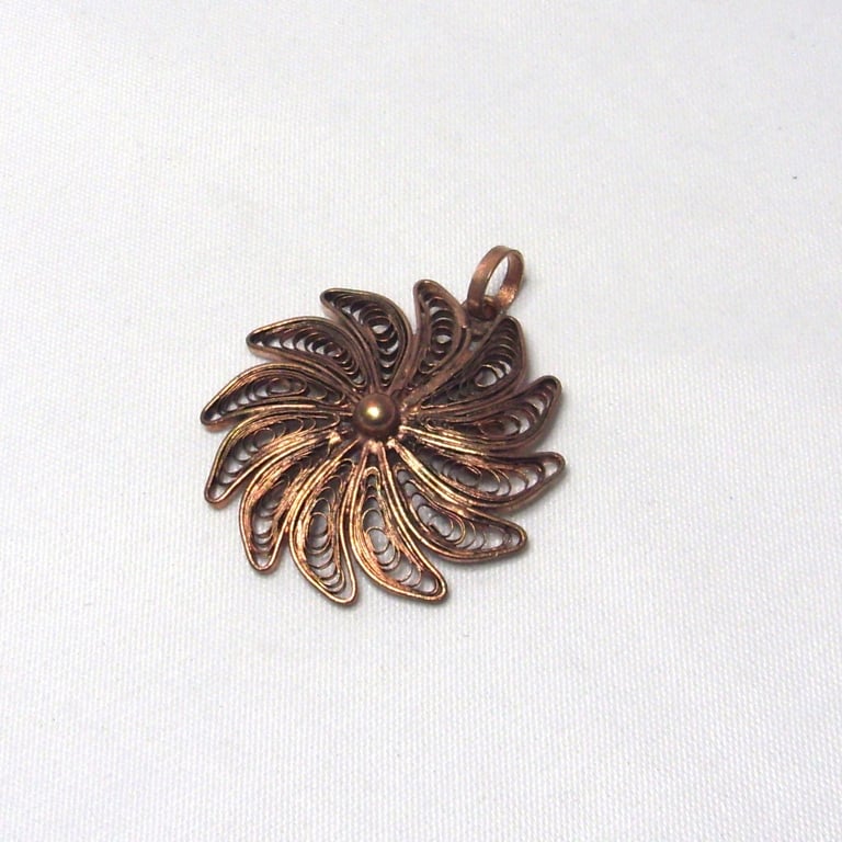 Copper filigree swirl necklace pendant