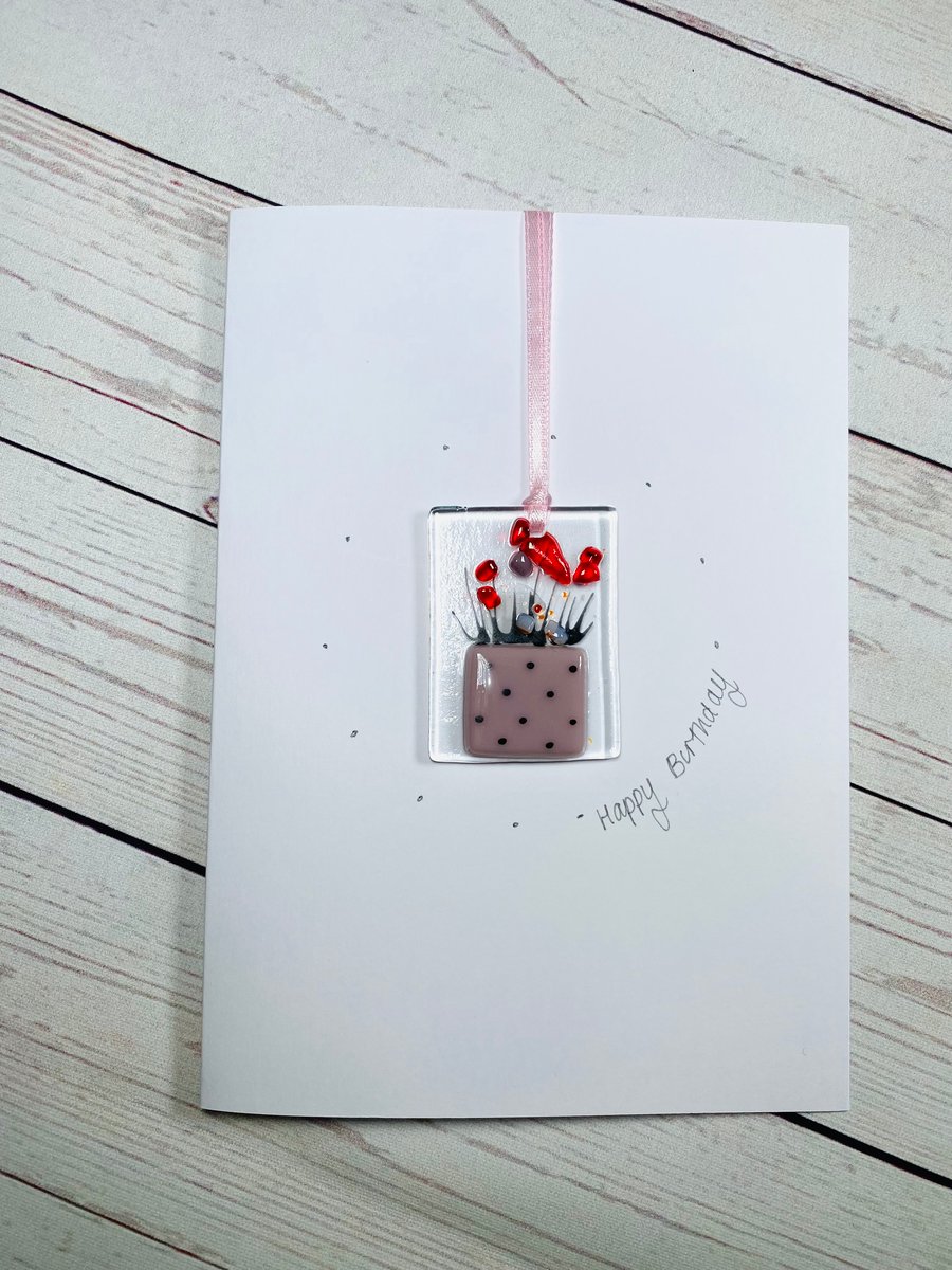 Fused glass birthday keepsake card