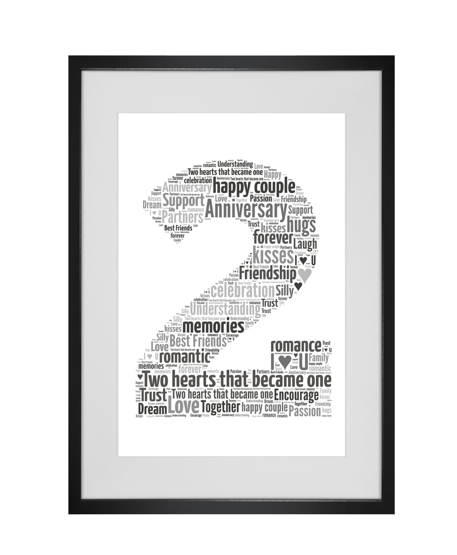 Personalised Word Art 2nd Year Wedding Anniversary Gift any year can be created