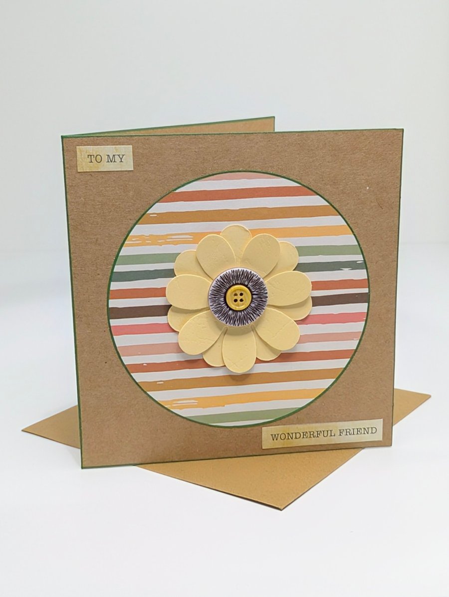 Handmade birthday card for a friend with verse and large flower embellishment 