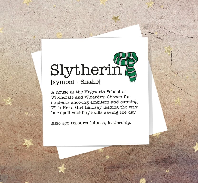 Slytherin definition card - Harry Potter, Hogwarts, free postage, blank inside