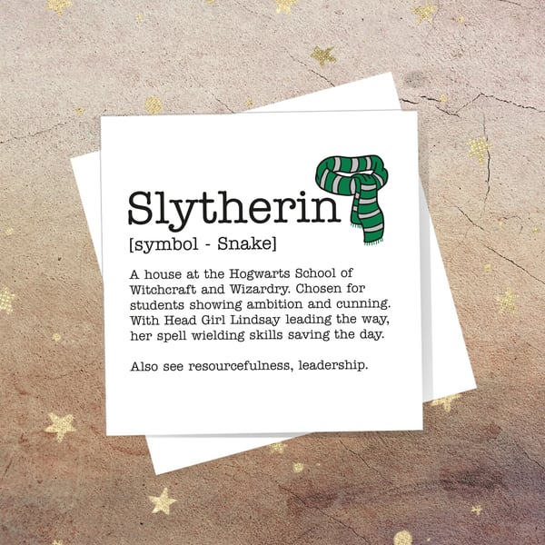Slytherin definition card - Harry Potter, Hogwarts, free postage, blank inside