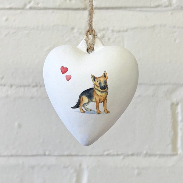 German Shepherd Ceramic Heart Bauble