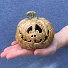 Carved Ceramic Pumpkin Halloween Decoration Tealight Lantern - Geoff