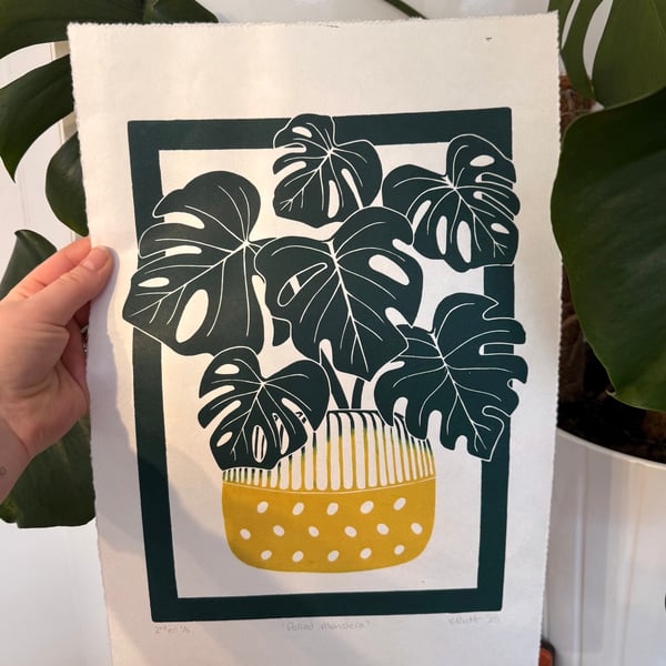 Potted Monstera Linocut Print