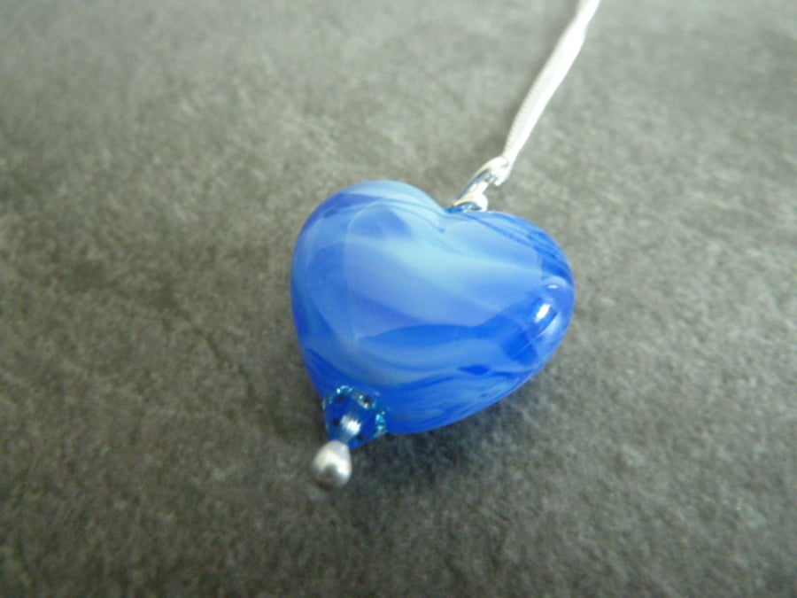 sterling silver chain, blue heart necklace