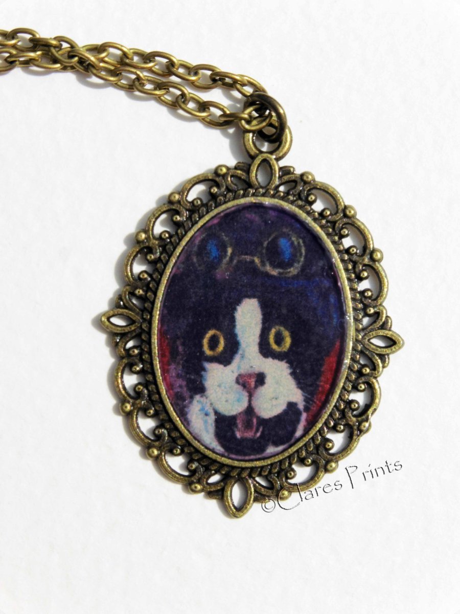Steampunk Cat Art Necklace Pendant Animal 