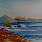 Original watercolour painting, Isle of Arran from Mull of Kintyre, Scotland, A5