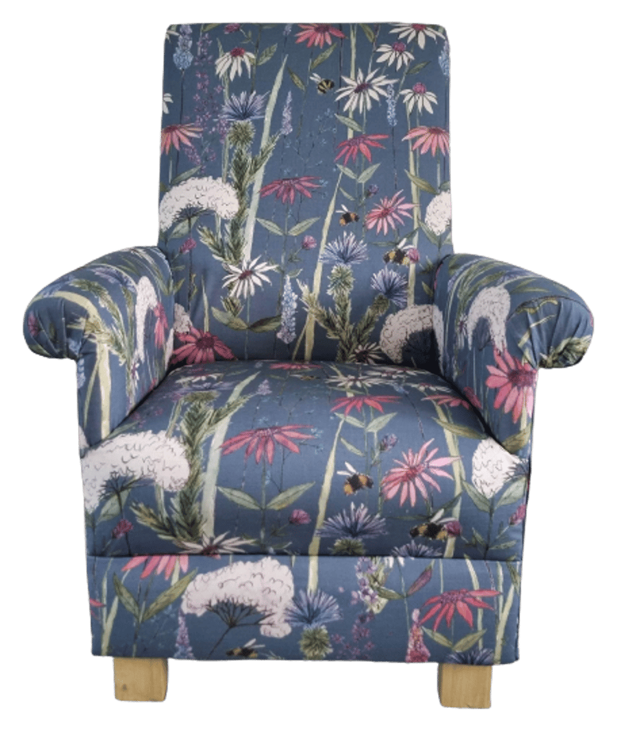 Children's Armchair Voyage Hermione Indigo Blue Fabric Purple Floral Girls Bees
