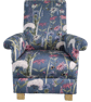 Children's Armchair Voyage Hermione Indigo Blue Fabric Purple Floral Girls Bees - Image 1