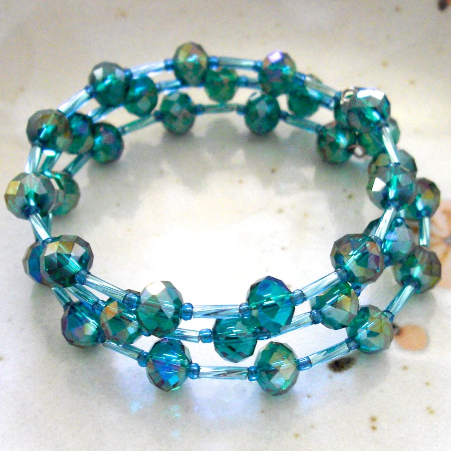 Sea Green Crystal Memory Bracelet