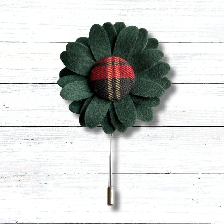 Flower Lapel Pin, Tartan, Christmas Lapel Pin
