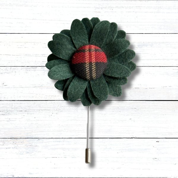 Tartan Flower Lapel Pin, Christmas Lapel Pin