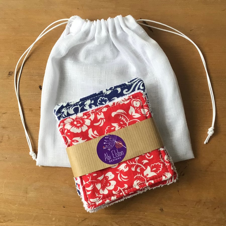 Beautiful Bundle of Pretty Red and Blue, Reusable Makeup Wipes.
