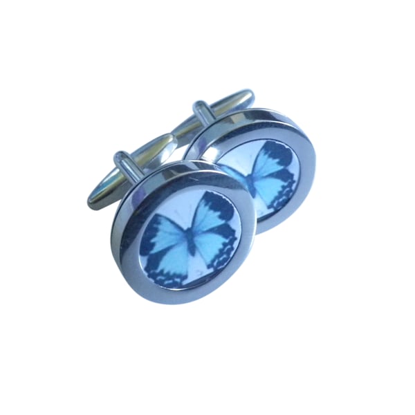 Aqua butterfly cufflinks, free shipping, gift wrapped, beautiful image, Ref 1234