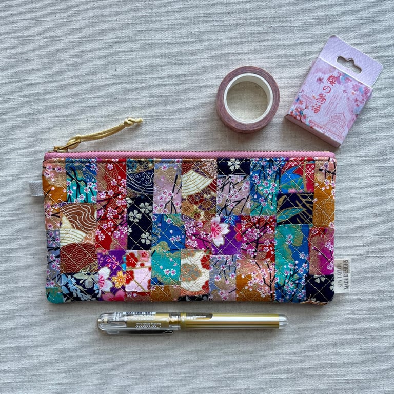 Pencil Case Floral Japanese Fabric Patchwork 