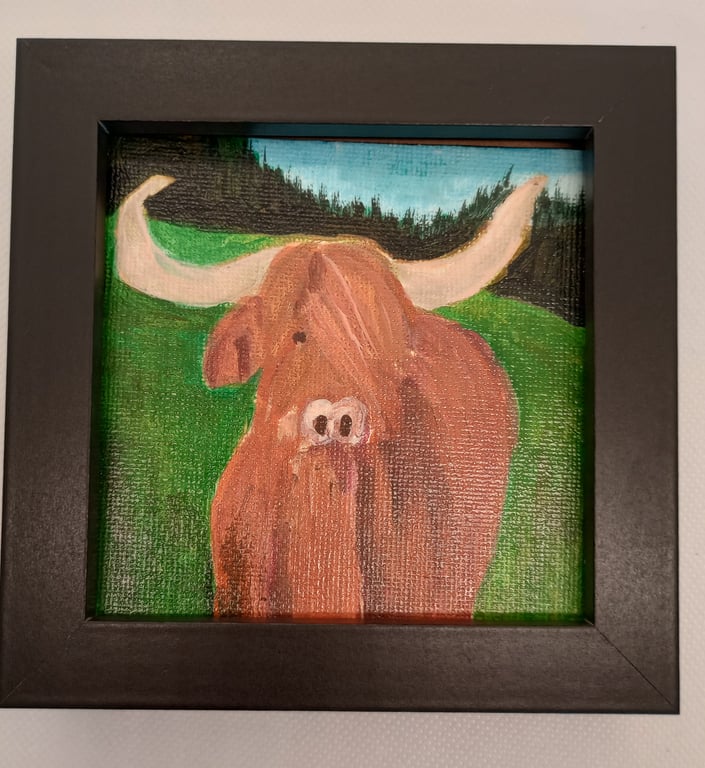 Highland Coo mini painting 