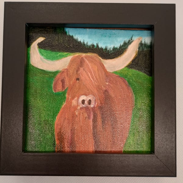 Highland Coo mini painting 