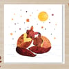  Sleeping Foxes, Pressed Autumn Leaf Print card,