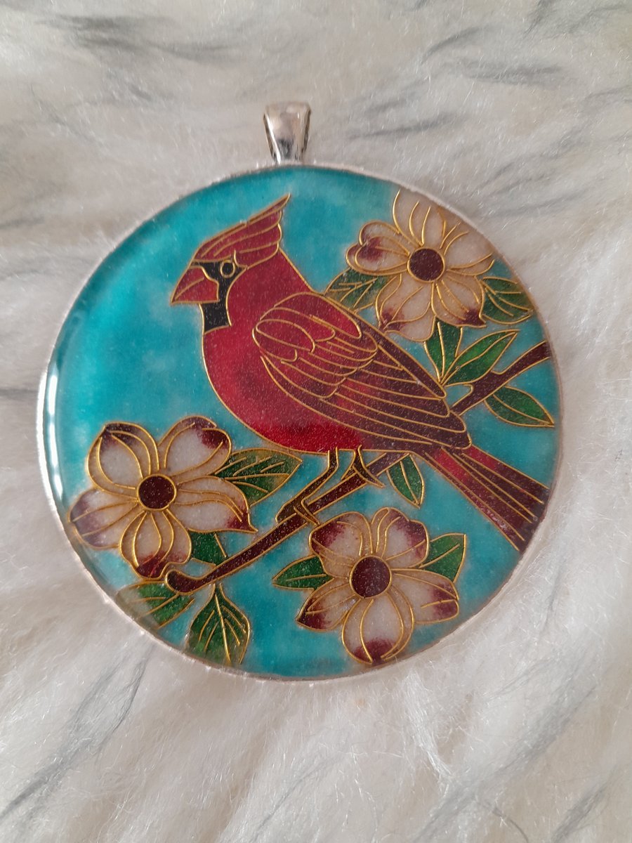 Red Cardinal Cloisonne Pendant 58mm