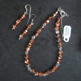 Bracelet & Earrings in Czech glass beads with sterling silver