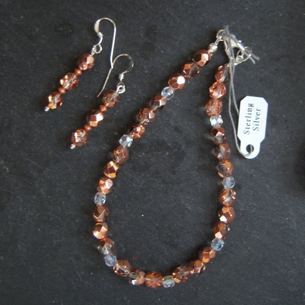 Bracelet & Earrings in Czech glass beads with sterling silver