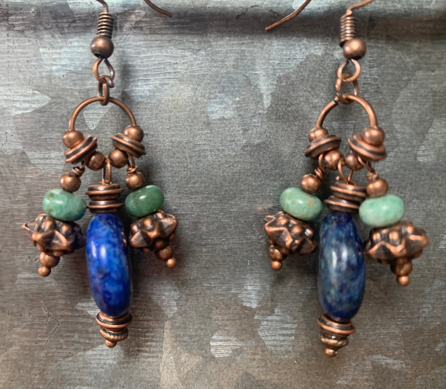 Earrings - lapis lazuli African turquoise and copper 