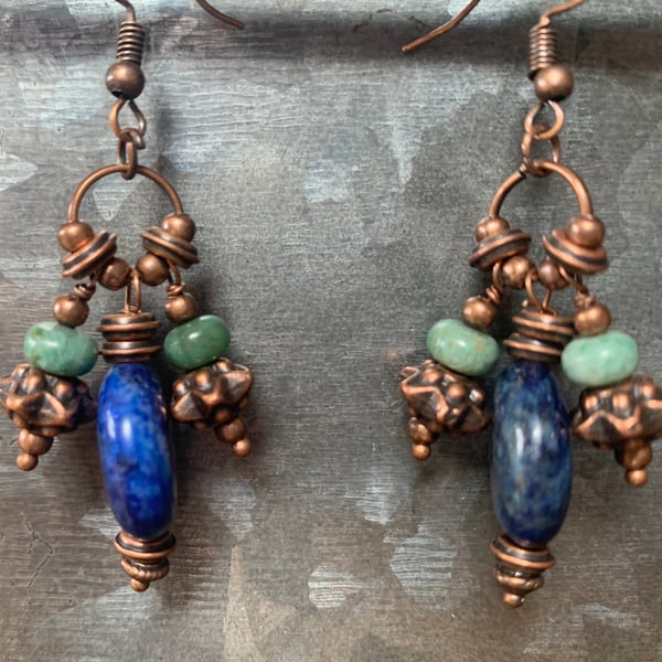 Earrings - lapis lazuli African turquoise and copper 