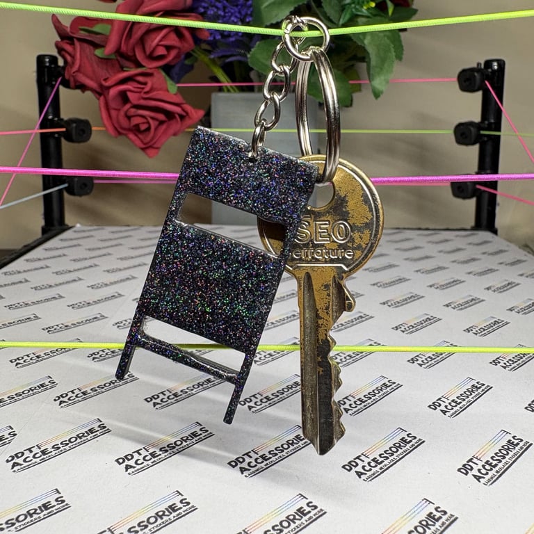 Glitter steel chair keyring: Pro Wrestling key chain, Handmade