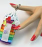 Beach hut keyring  (rainbow stripe with bunting)  - Image 4