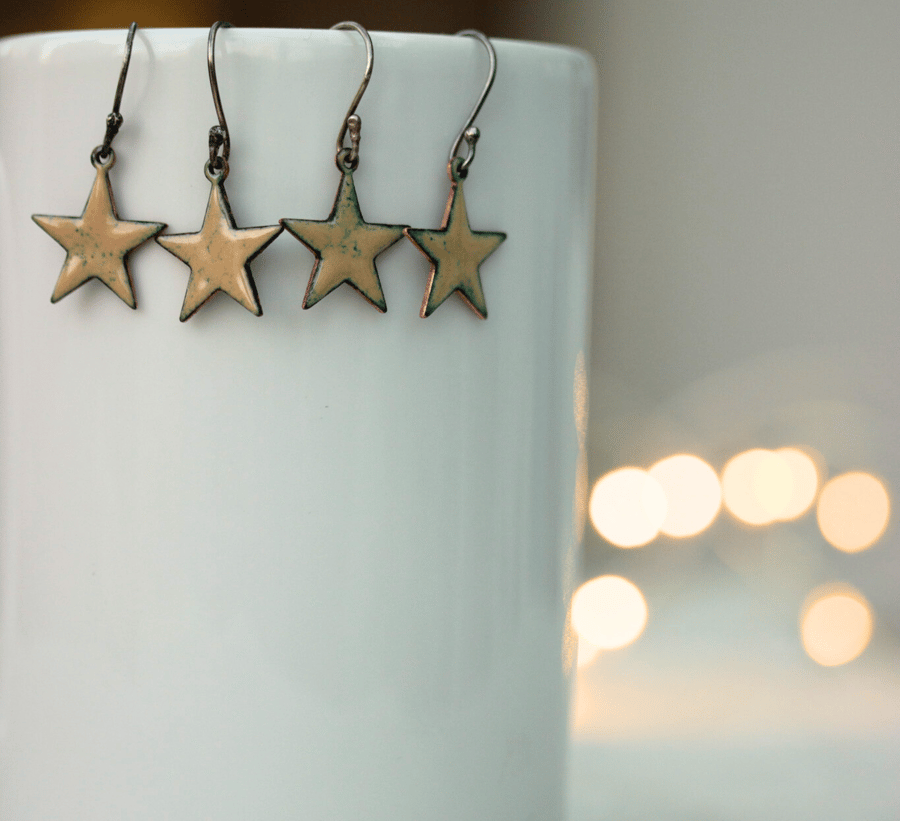 Enamel Star Dangly Earrings