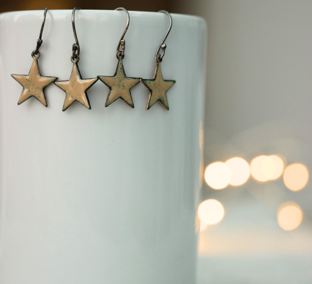 Enamel Star Dangly Earrings