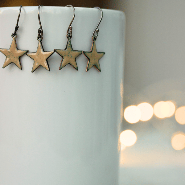 Enamel Star Dangly Earrings