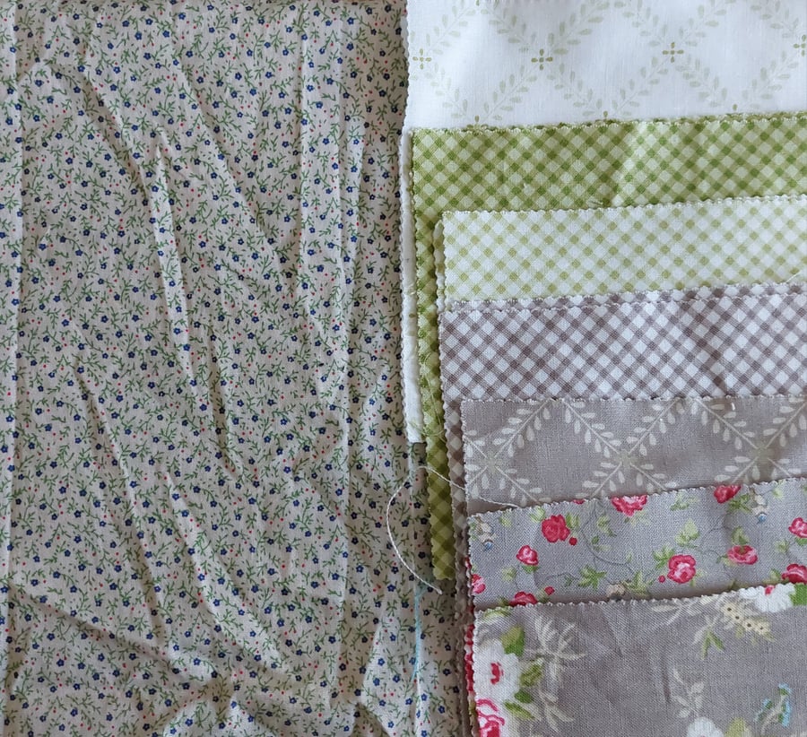 Greens and beige fabric remnants bundle